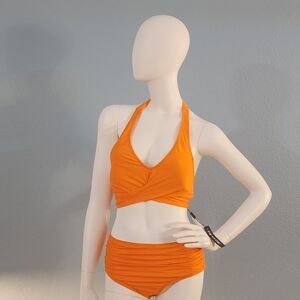 Vibrant Orange Halter Bikini Set